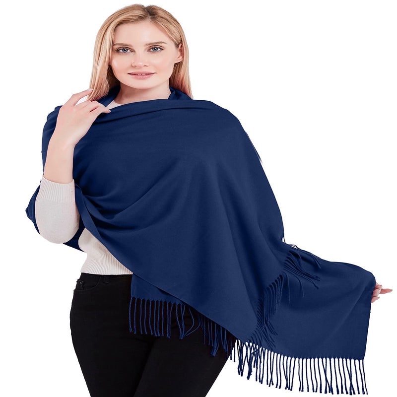 CJ Apparel Navy Blue Thick Solid Color Tassels Design Cotton Blend Shawl Seconds Scarf Wrap Stole Throw Head Wrap Pashmina New - Image 2
